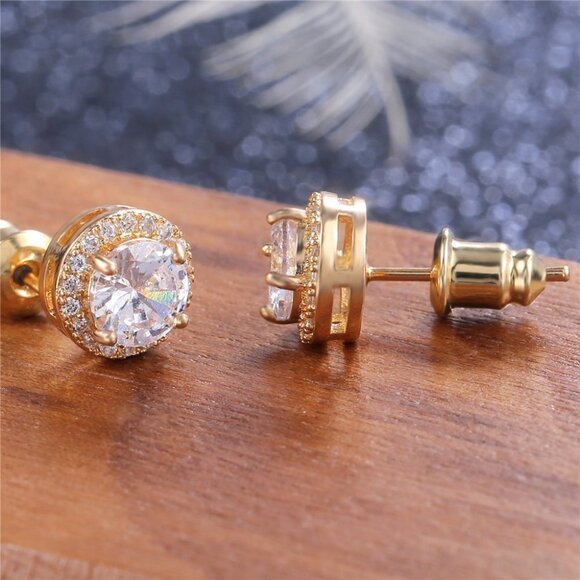 🎀Round Gold Plated Classic Stud Earrings for Women, UNVN12441 - Picture 1 of 3